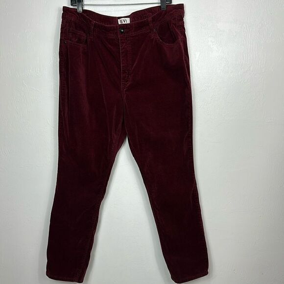 EV1 Y2K Velvet Maroon Stretchy Slim Fit Pants Jeans Size 20 - Picture 1 of 9